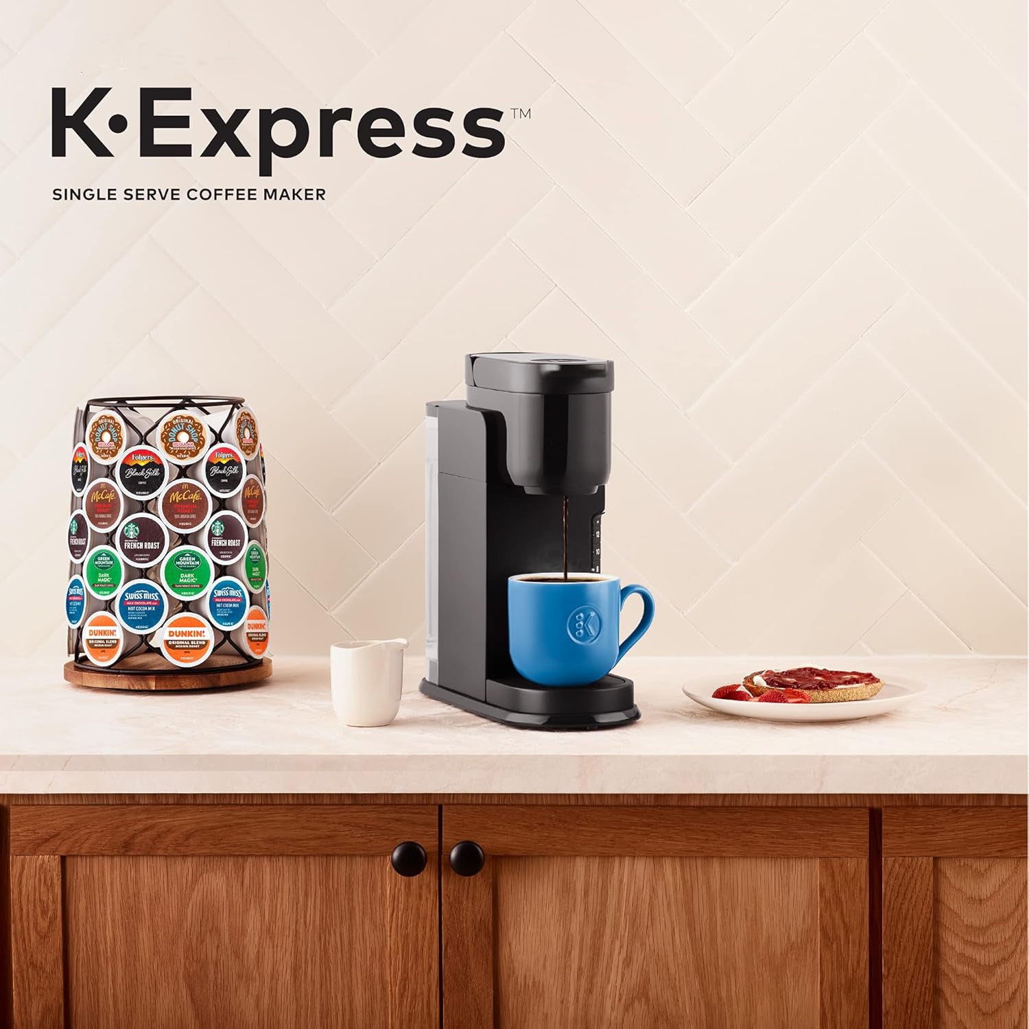 K-Express Single Serve K-Cup Pod Coffee Maker, 3 Brew Sizes, Strong Button Feature, 42oz Removable Reservoir, Black