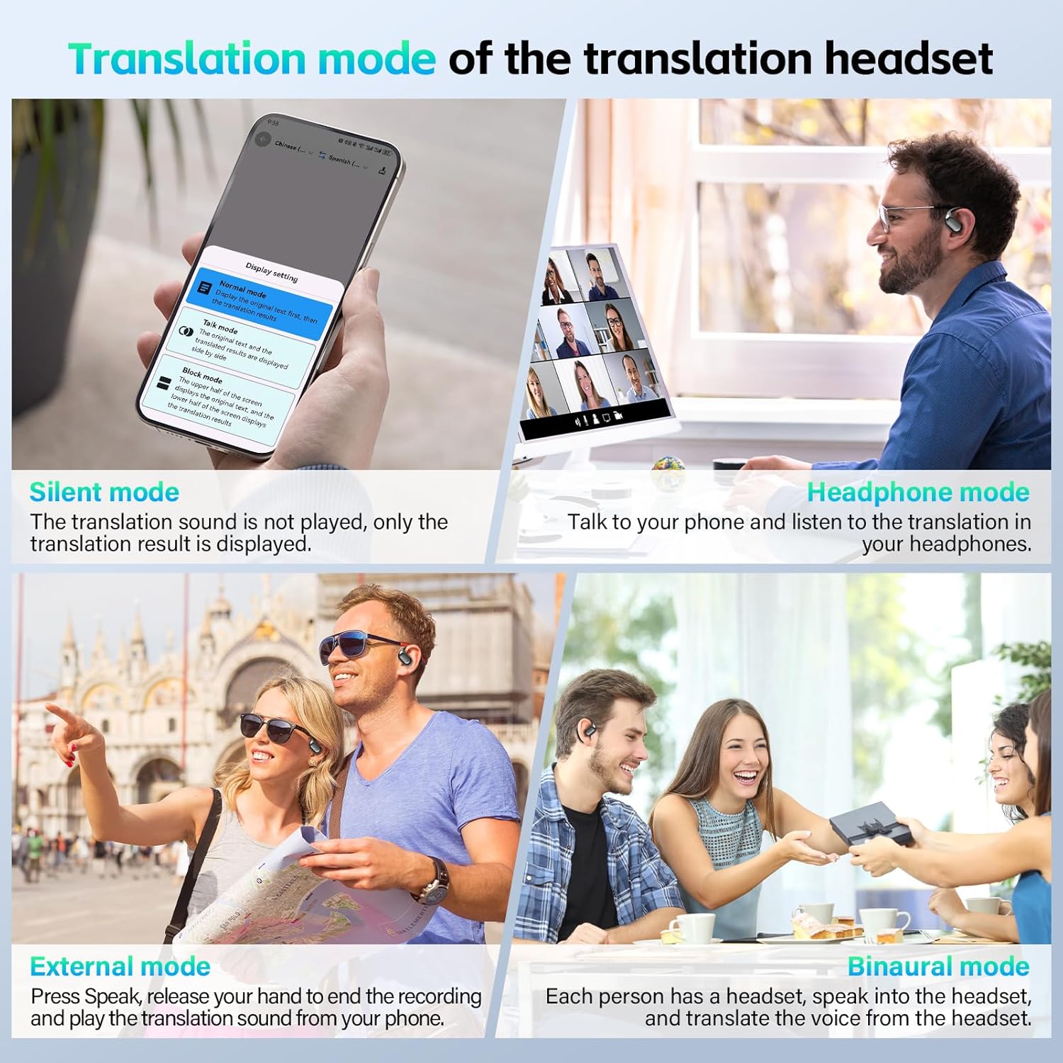 Translation Earbuds Real Time, AI Translator Earbuds for 144 Languages & Accents,5-in-1 Language Translator Earbuds,Ideal Translating Earbuds for Travel, Business and Leaning