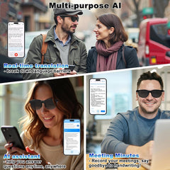 Smart Glasses with AI Translator, Bluetooth Glasses with 150 Translation, Lightweight Sunglasses for Men & Woman, UV Protection, 120H Long Standby, IPX5 Waterproof (Black)