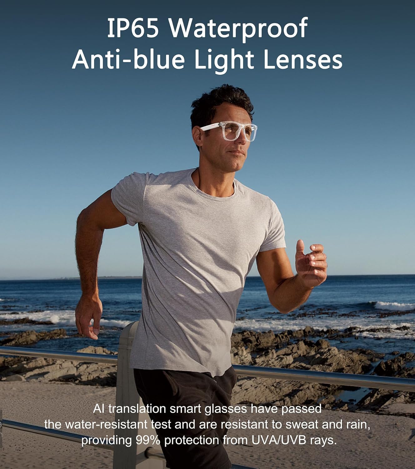 AI Smart Glasses, Multifunctional Bluetooth Glasses for Men & Women, 116 Languages & Accents Translator Glasses, Blue Light Filter & Polarized UV Protection Lenses Translation Glasses, White