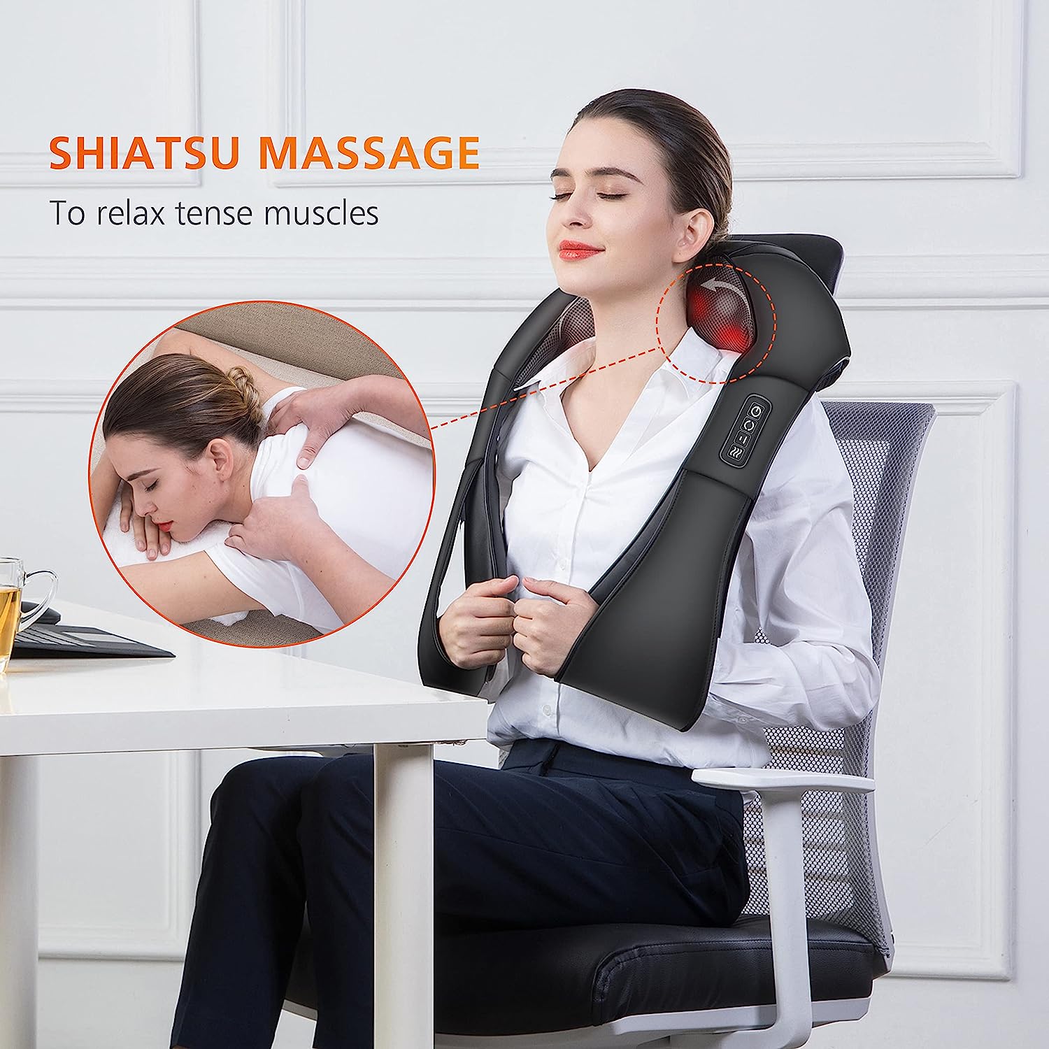 Neck Massager with Heat, Massager for Neck, Back, Shoulder, Foot and Leg, Deep Tissue 3D Kneading Massager for Relax Muscles at Home and Offie, Comfort Gifts for Women and Men