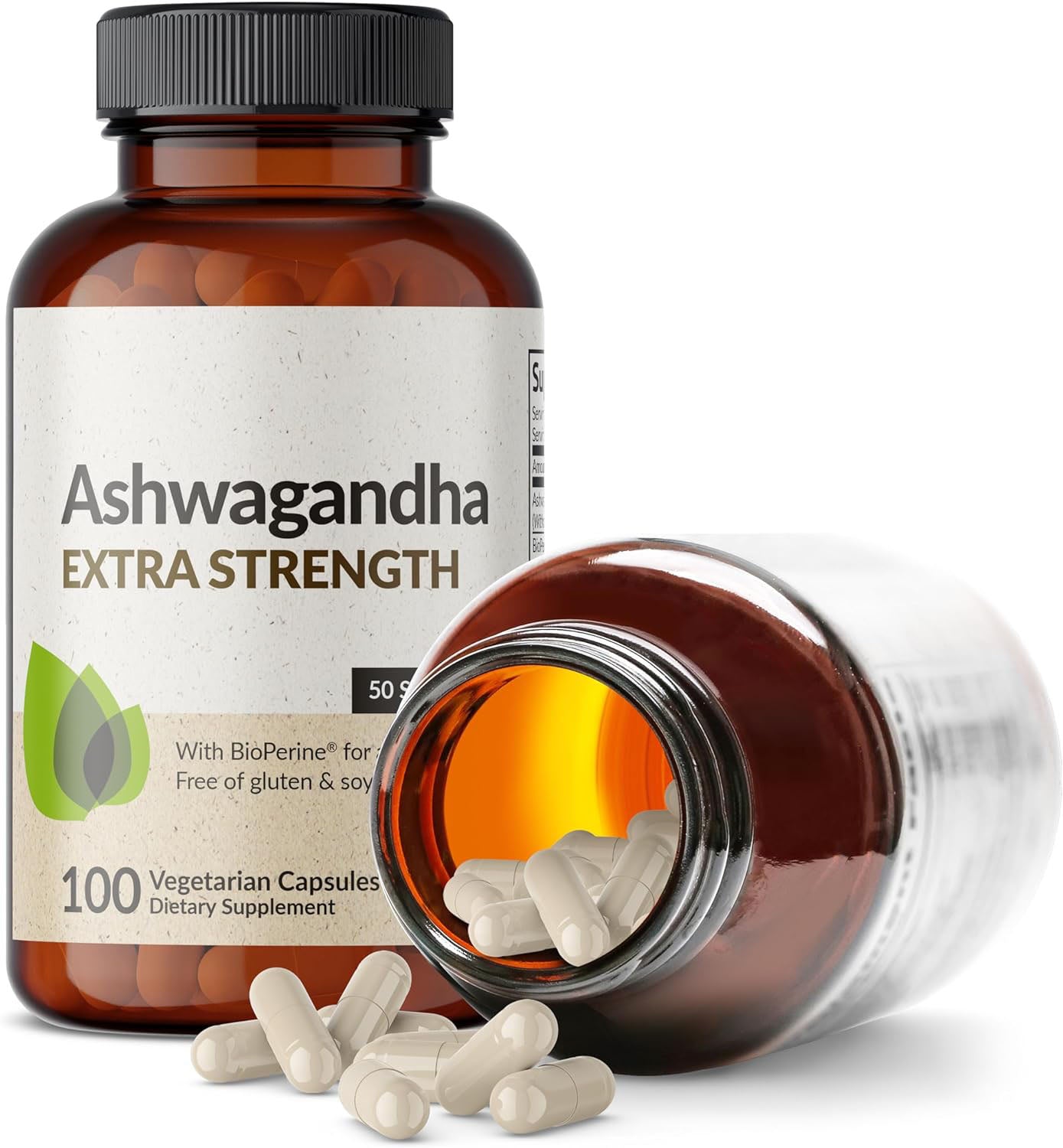 Ashwagandha Extra Strength Stress & Mood Support with BioPerine - Non GMO Formula, 100 Vegetarian Capsules