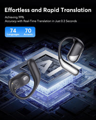 AI Translator Earbuds Real-Time 144 Languages & Accents, 3-in-1 Open Ear Wireless Bluetooth Earbuds with Charging Case, Spanish/English Audífonos Traductores, iOS & Android Compatible