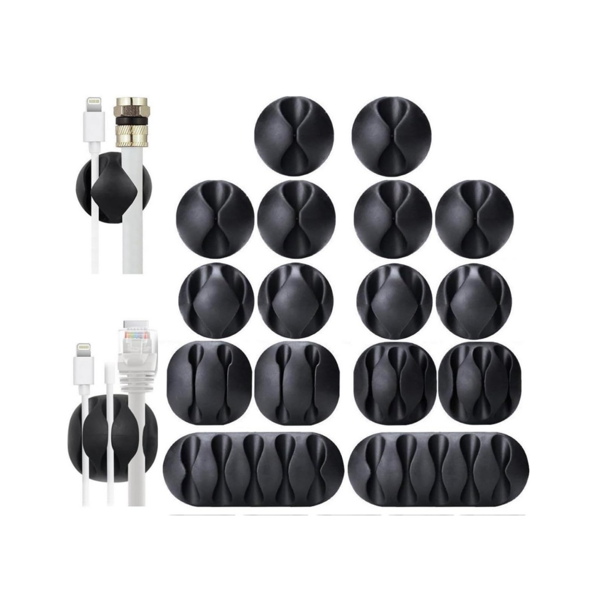 24 Pack Adhesive Cord Holder for Car, Power Cords, Charging Accessory Cables, PC, Office (Black,1 Slots, 2 Slots, 3 Slots,5 Slots)