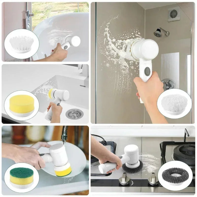 Electric Spin Scrubber With 5 Replaceable Brush Head Power Electric Cleaning Brush Handheld Rechargeable Shower Scrubber