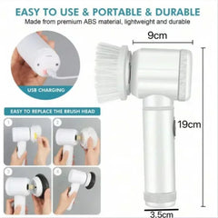 Electric Spin Scrubber With 5 Replaceable Brush Head Power Electric Cleaning Brush Handheld Rechargeable Shower Scrubber