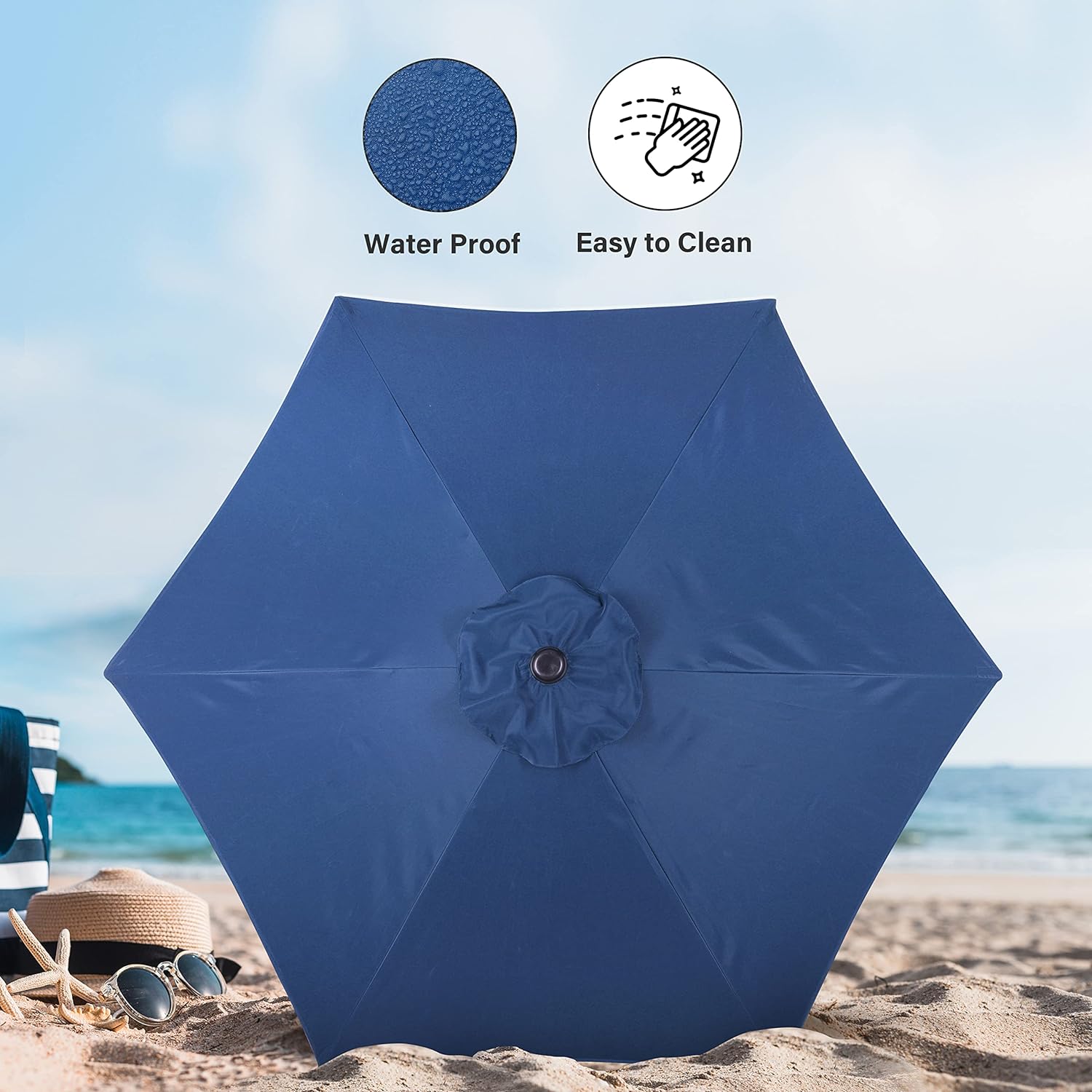 7.5ft Patio Umbrella Outdoor Table Market Yard Umbrella with Push Button Tilt/Crank, 6 Sturdy Ribs for Garden, Deck, Backyard, Pool, Blue