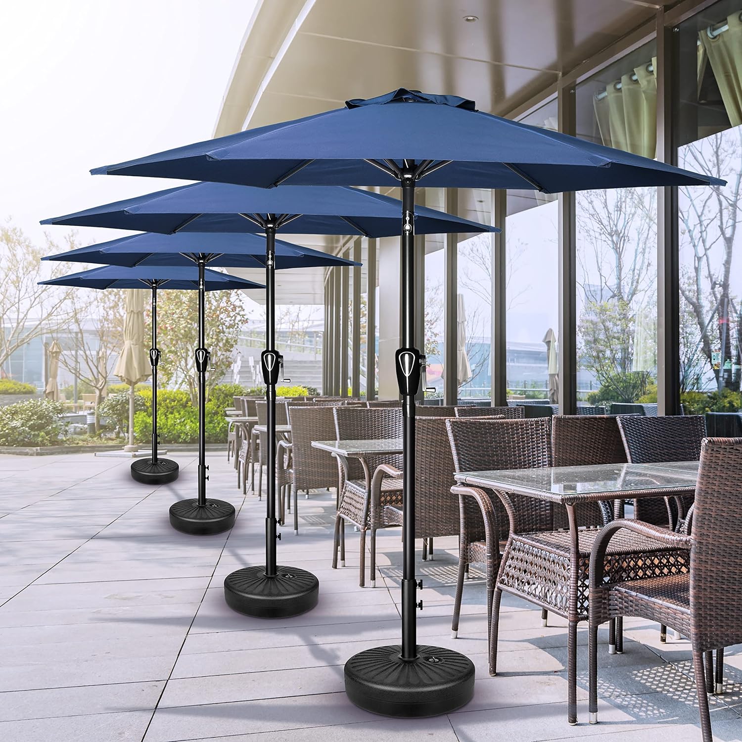 7.5ft Patio Umbrella Outdoor Table Market Yard Umbrella with Push Button Tilt/Crank, 6 Sturdy Ribs for Garden, Deck, Backyard, Pool, Blue