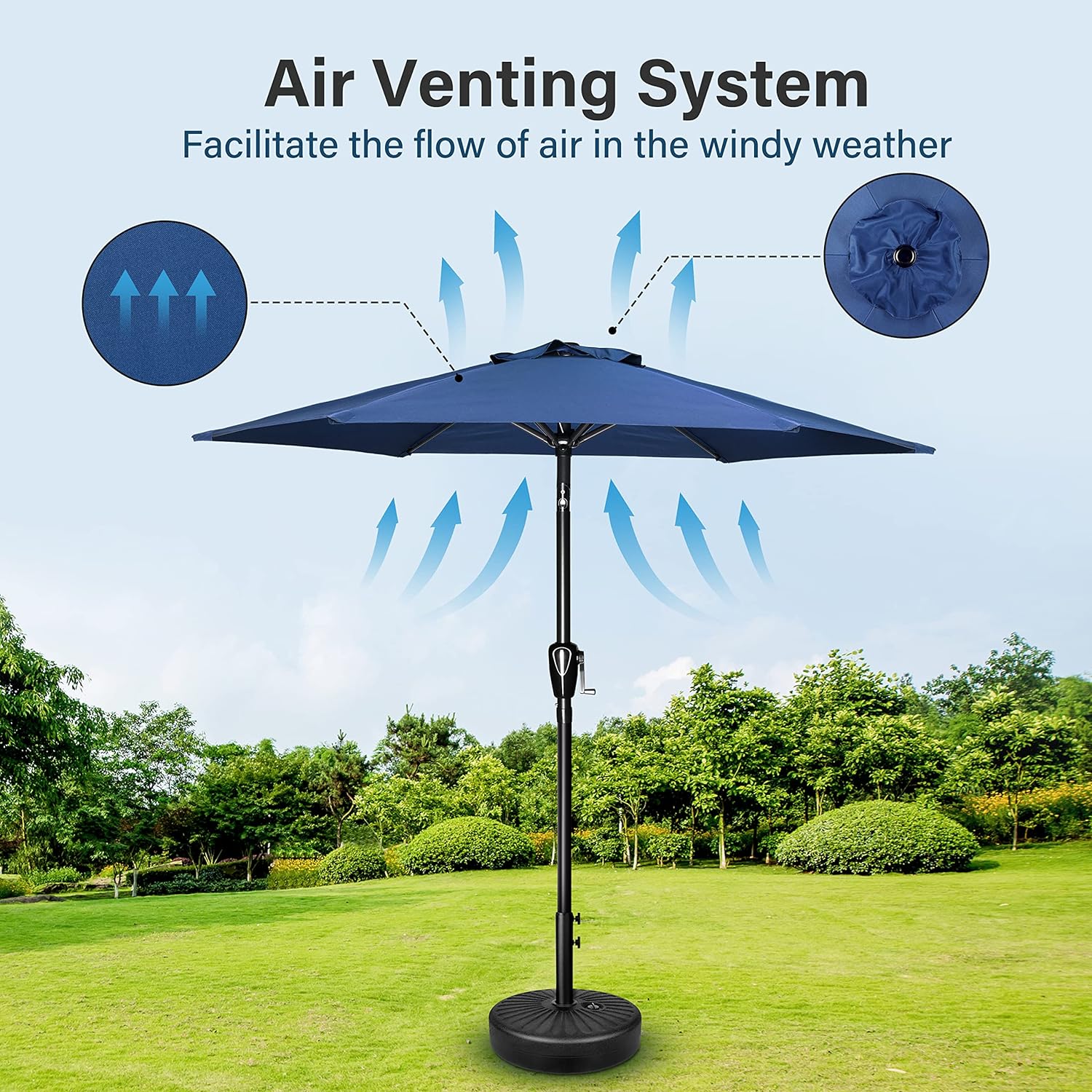 7.5ft Patio Umbrella Outdoor Table Market Yard Umbrella with Push Button Tilt/Crank, 6 Sturdy Ribs for Garden, Deck, Backyard, Pool, Blue