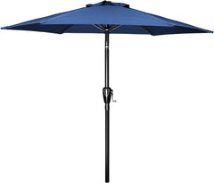 7.5ft Patio Umbrella Outdoor Table Market Yard Umbrella with Push Button Tilt/Crank, 6 Sturdy Ribs for Garden, Deck, Backyard, Pool, Blue